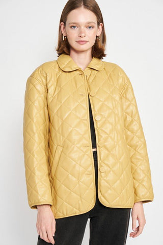 Mustard Quilted Faux Leather Jacket from Jackets collection you can buy now from Fashion And Icon online shop