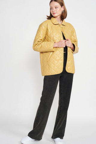 Mustard Quilted Faux Leather Jacket from Jackets collection you can buy now from Fashion And Icon online shop