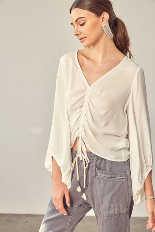 Ruched Tie Front Crop Top from Blouses collection you can buy now from Fashion And Icon online shop