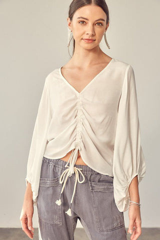 Ruched Tie Front Crop Top from Blouses collection you can buy now from Fashion And Icon online shop