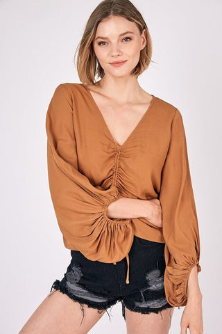 Ruched Tie Front Crop Top from Blouses collection you can buy now from Fashion And Icon online shop