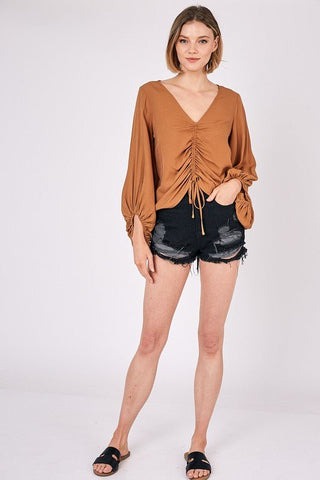 Ruched Tie Front Crop Top from Blouses collection you can buy now from Fashion And Icon online shop