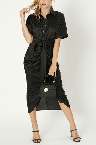 Satin Shirt Dress With Front Knot from Midi Dresses collection you can buy now from Fashion And Icon online shop