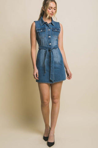 Sleeveless denim dress from Mini Dresses collection you can buy now from Fashion And Icon online shop