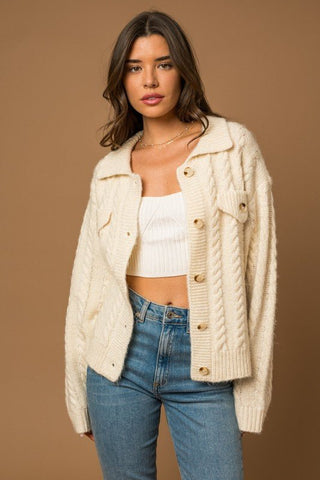 White Cable Sweater Cardigan from Cardigans collection you can buy now from Fashion And Icon online shop