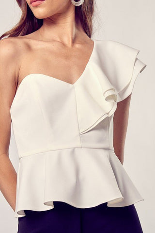 White One Shoulder Peplum Top from Blouses collection you can buy now from Fashion And Icon online shop