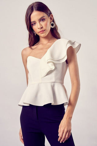 White One Shoulder Peplum Top from Blouses collection you can buy now from Fashion And Icon online shop